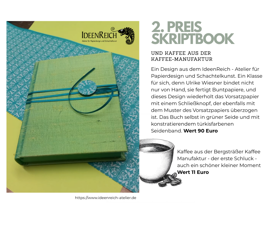 2 Preis - handgefertigtes Unikat - Skriptbook und Kaffee